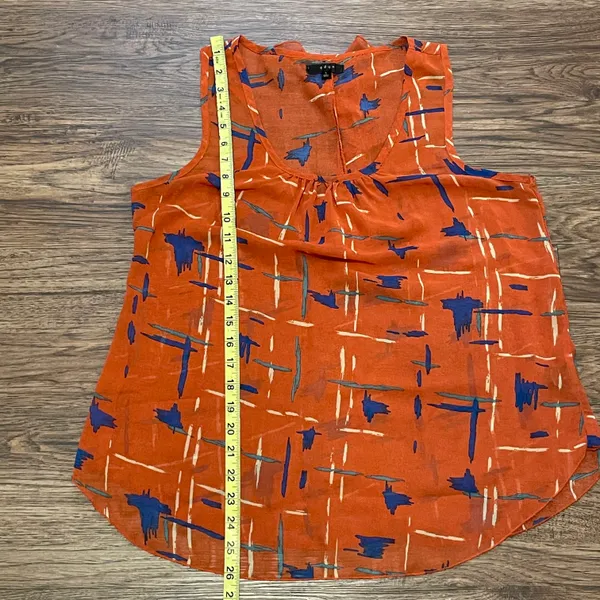 Edge Lightweight Sheer Printed Sleeveless Blouse Orange Blue Cream Size Large - Image 11