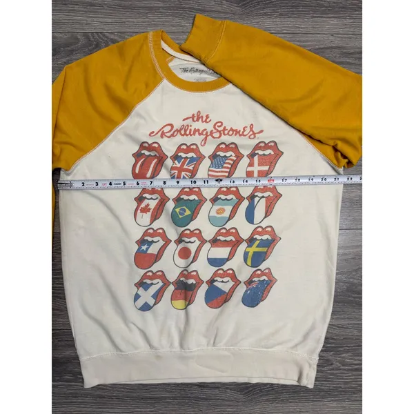 The Rolling Stones Women Sweatshirt M International Flags Raglan Yellow Cream - Image 5