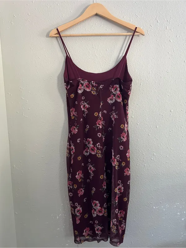 Rue21 Burgundy Floral Midi Slip Dress Formal Stretch Y2K Vintage Comfy Medium - Image 4