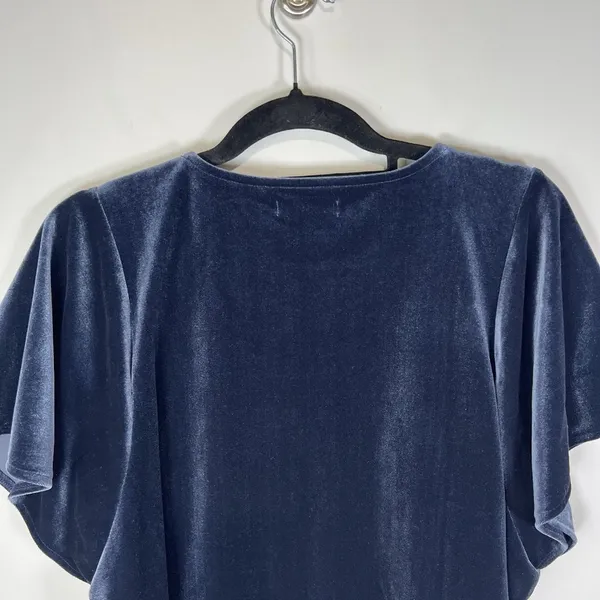 Madewell Size‎ Large Blue Short Sleeve Casual Boho Velvet Butterfly Blouse Top - Image 9