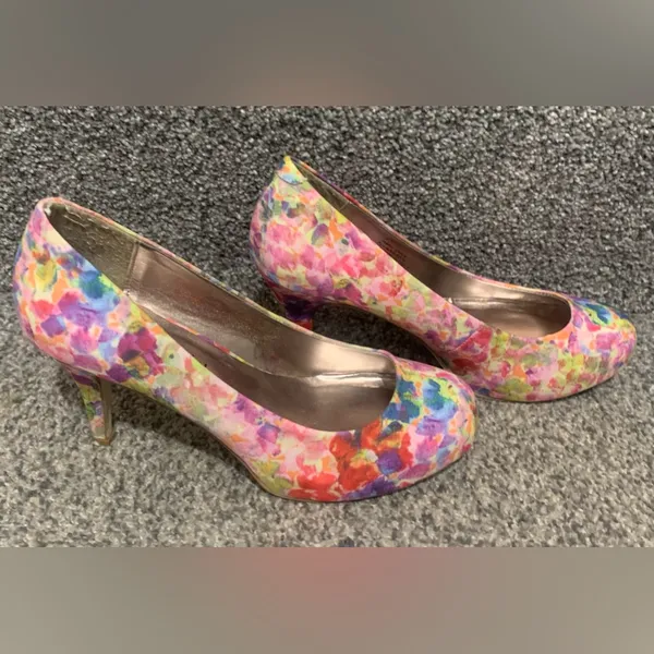 Madden Girl Pink Multicolor Floral Print Pointed Toe Pumps Heels - Image 5