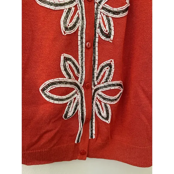 Michael Simon Beaded Embroidered Two Piece Modal Cardigan And Tank Top Set Sz L - Image 4