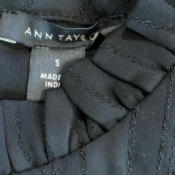 Ann Taylor Black Pleated Blouse with Ruffle Trim Women's Small - Image 3