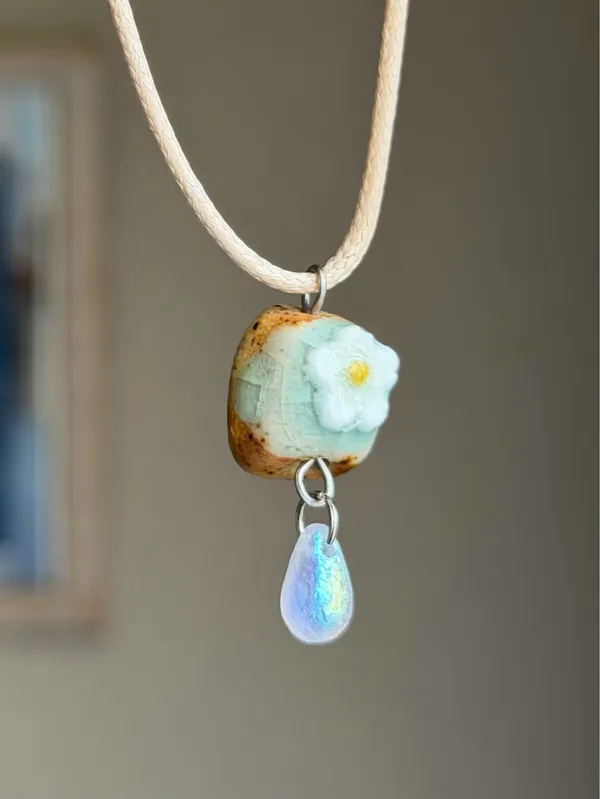Handmade ceramic cute flower boho retro fairy necklace🌵🌺🌞💚 - Image 2
