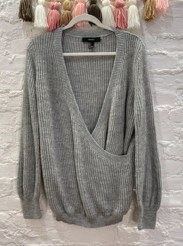 Forever 21 Grey Surplice Sweater - Image 2