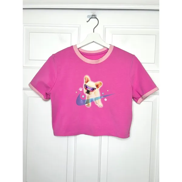Nike Japan Cropped Pink French Bulldog‎ Graphic Tee XL - Image 2
