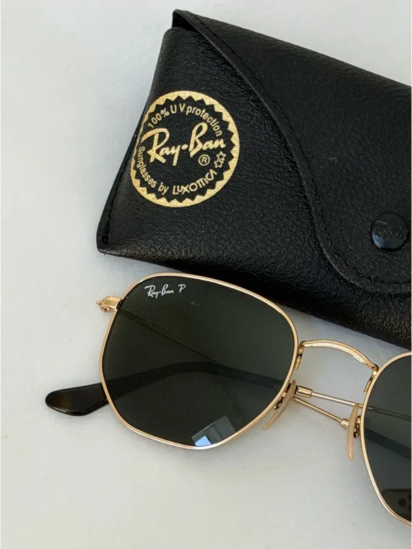 Polarized Ray-Ban Hexagonal Sunglasses Gold Frame - Image 4