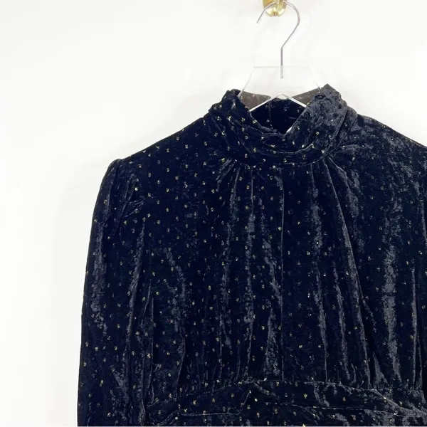 ZARA Velvet Metallic Long Sleeve‎ Crop Top Women's Size S Black Party Glam - Image 4