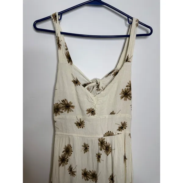 VICI Midi Dress Womens Large Cream Brown Excellent Floral Tie Back Tiered Boho - Image 2