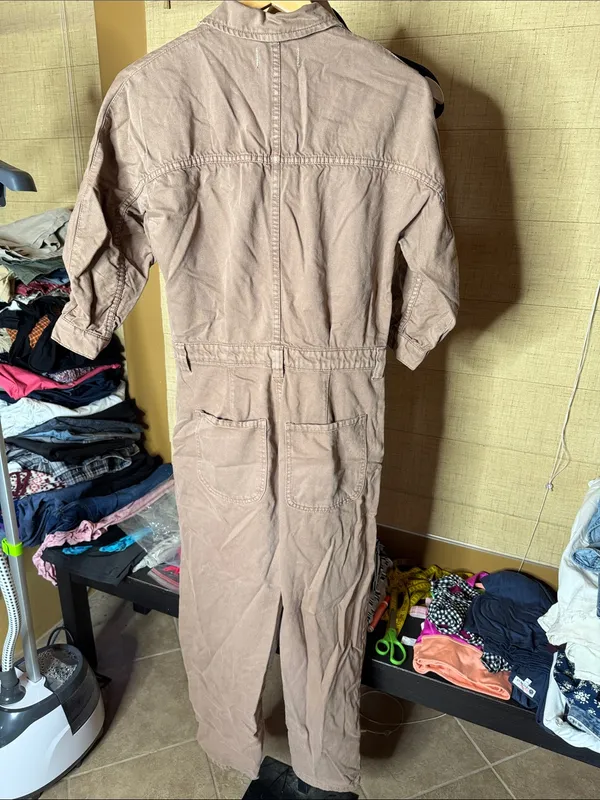 Free People We The Free Sammie Utility Denim Jumpsuit Coverall NWOT Brown Small - Image 9