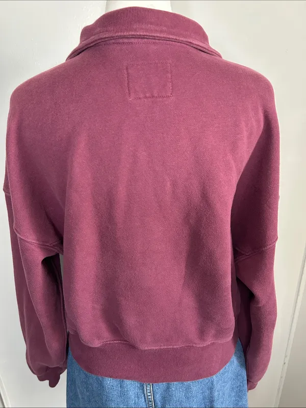 Abercrombie & Fitch Plum Half-Zip Fleece Cotton Blend Pullover Sweatshirt - Image 4