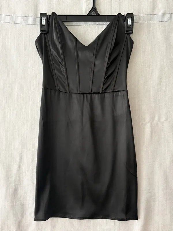 Windsor women’s Size S Black Satin Bodycon Mini Dress NWT(A500)✨ - Image 3