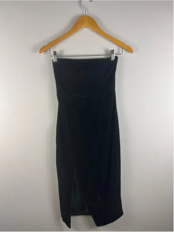 Lulus Hey Baby Forest Green Velvet Strapless Bodycon Midi Dress Small S Cocktail - Image 2