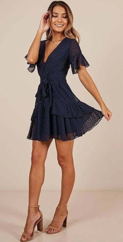 Showpo | NAVY KNOW WHAT YOU WANT DRESS SWISS DOTS RUFFLE SKIRT MINI SIZE 0 - Image 2