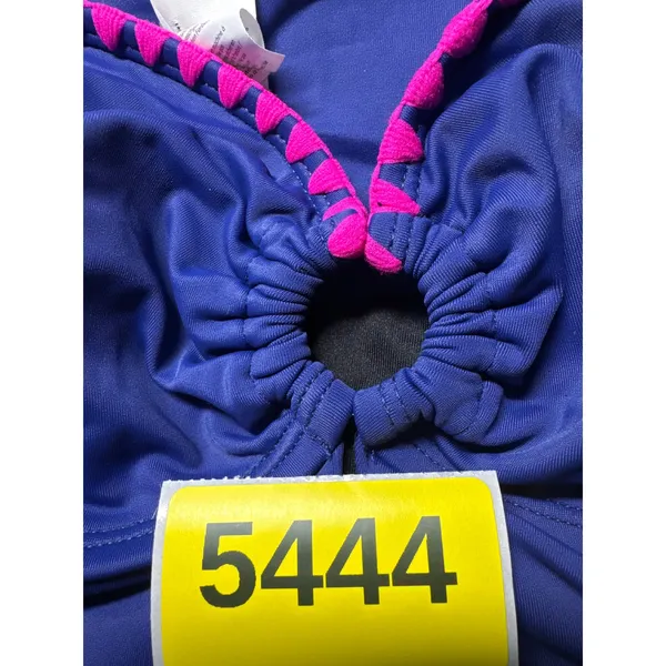 Cupshe Blue‎ Pink Scalloped One Piece Swimsuit Keyhole Ruched Small - Image 10