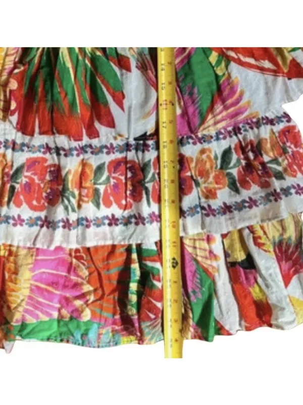 Farm Rio Mixed White Print Layered Dress M Tropical Floral Tiered cotton smocked - Image 4