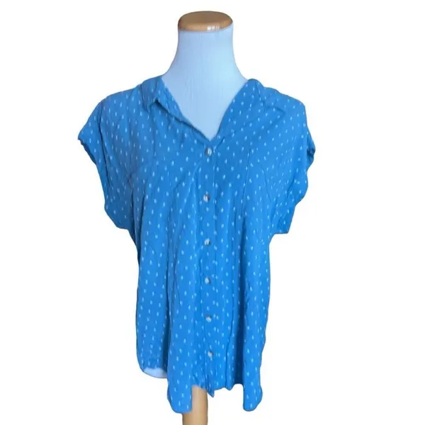 Womens Jachs Girlfriend Short Sleeve Floral Print Chambray Button Down Blouse XL - Image 4