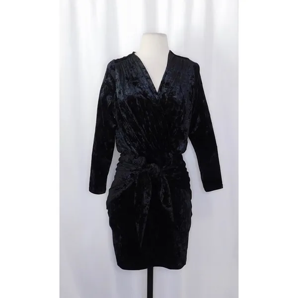 MISA Los Angeles Ophelie Black Crushed Velvet Tie Front Mini Dress Stretch Small - Image 2