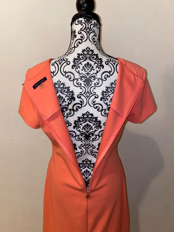 Tommy Hilfiger Coral Short Sleeve Shift Dress Black Pocket Trim Size 8 - Image 7