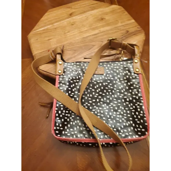 Fossil Keyper Coated Canvas Black & White Polka Dot Crossbody Purse Shoulder Bag - Image 6