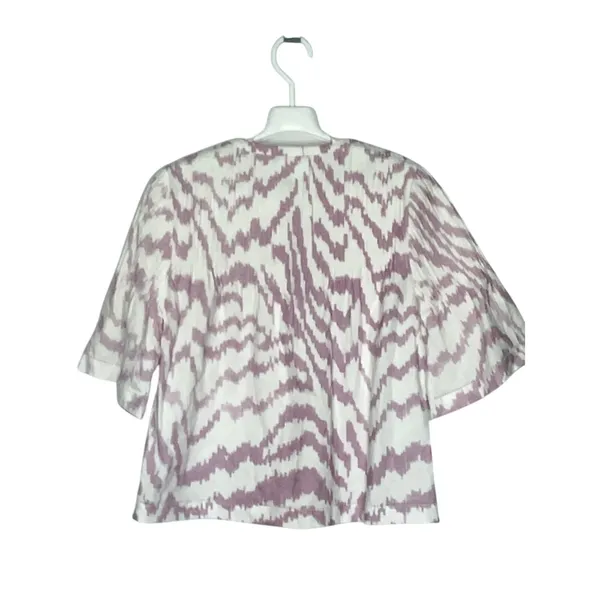 Saylor Lavender White Ikat Pintucked Tie Front Top Size Small - Image 6