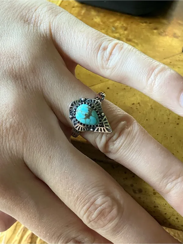 Natural Blue Moon Turquoise Sterling Silver Ring Size 7 - Image 3