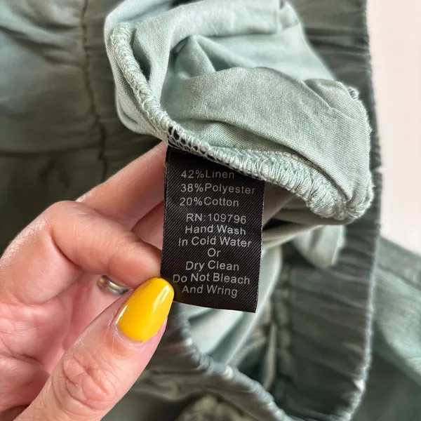 Pretty Angel Moss Green Linen Blend Pull On Tapered Pants Artsy Eclectic Medium - Image 3