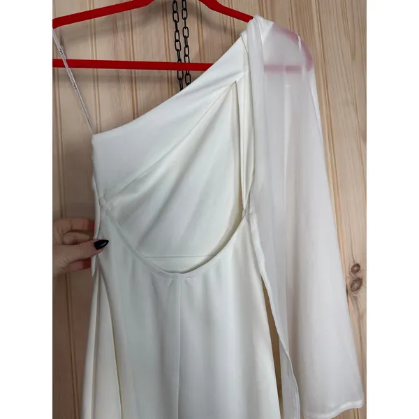 NWT Lulus Majestic Attitude White Cape Sleeve One-Shoulder Maxi Dress Wedding S - Image 7