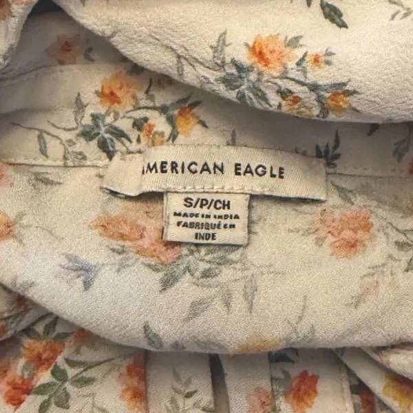 American Eagle Puff Sleeve Shirt Dress Floral White Orange Size S - Image 6