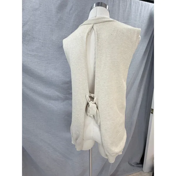 Maeve by Anthropologie‎ Oatmeal Beige Open Tie Back Knit Sweater Vest One Size - Image 2