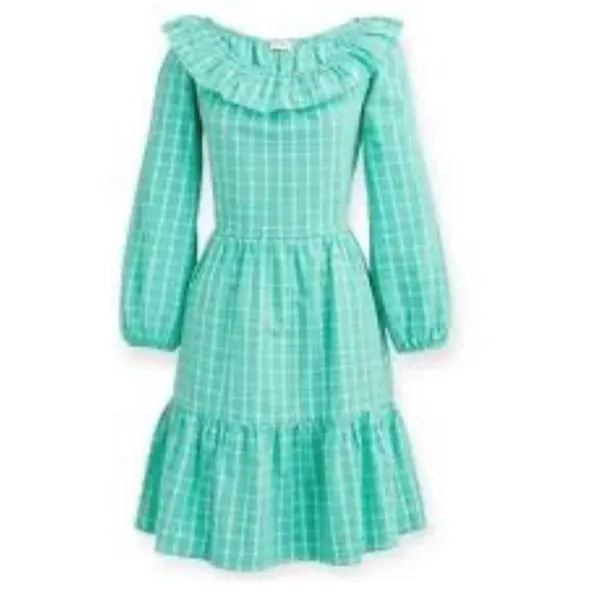 J.Crew Aqua Mint‎ Seersucker Ruffle Neck Mini Dress Preppy Sz 14 - Image 12