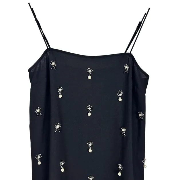 H&M Appliquéd Holiday Party Slip Dress Pearl Rhinestones Embellished Black Sz S - Image 5