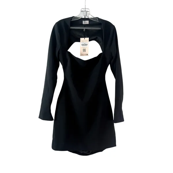 Oh Polly Akari Pearl-Detail Cut-Out Mini Dress in Black Size 8 Long - Image 4