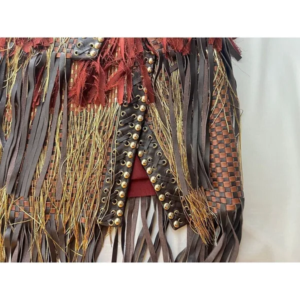 Balmain F17 Runway Skirt Brown Tribal Lamb Leather Fringe Brass Kendall Jenner - Image 8