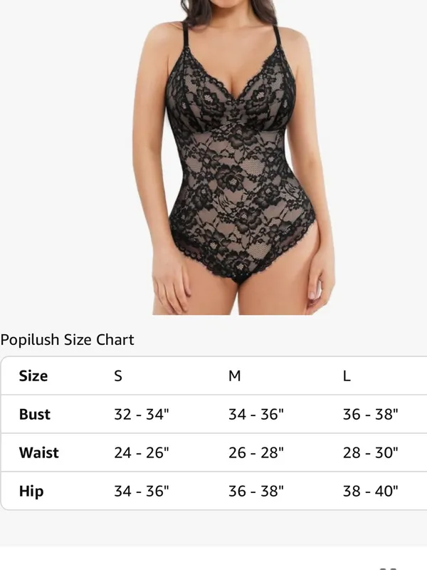 NWT Popilush Tummy Control Lace V-Neck Shapewear Slimming Bodysuit Black Size L - Image 12