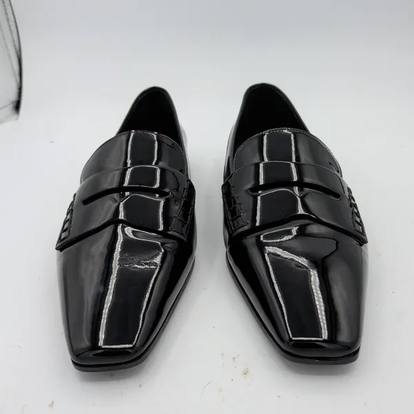 Marion Parke Black Patent Leather Square Pointed Toe Penny Loafer Women 39 Italy - Image 3