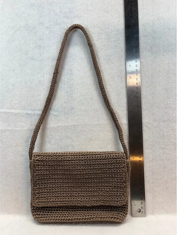 The Sak Brown Crochet Shoulder Bag Flap Purse Magnetic Snap Made Indonesia - Image 6