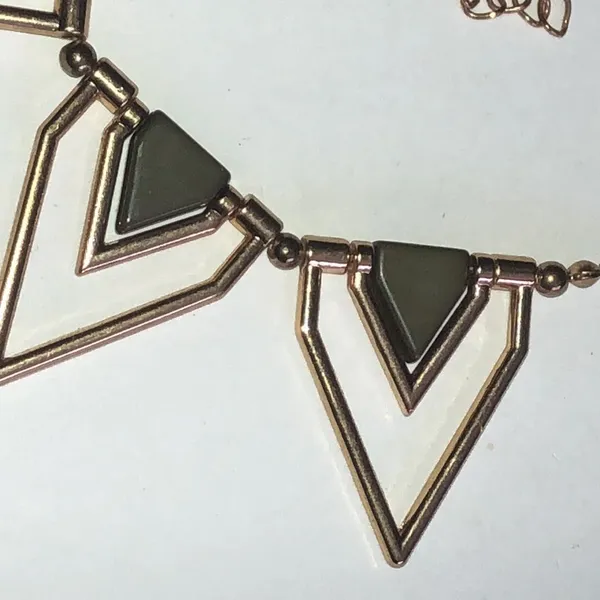 Geometric Gold Tone and Dark Gray Brown Boho Statement Necklace - Image 2