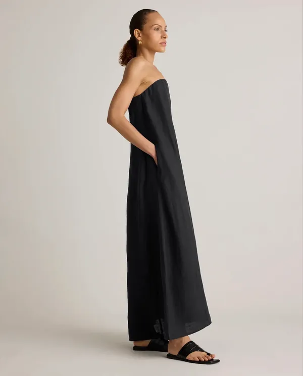 Quince 100% Linen Strapless Maxi Dress - Black - Image 5