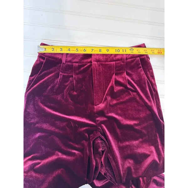 Lulus Chic Splendor Wine Red Velvet Pleated High-Rise Wide-Leg Pants Luxe Size M - Image 8