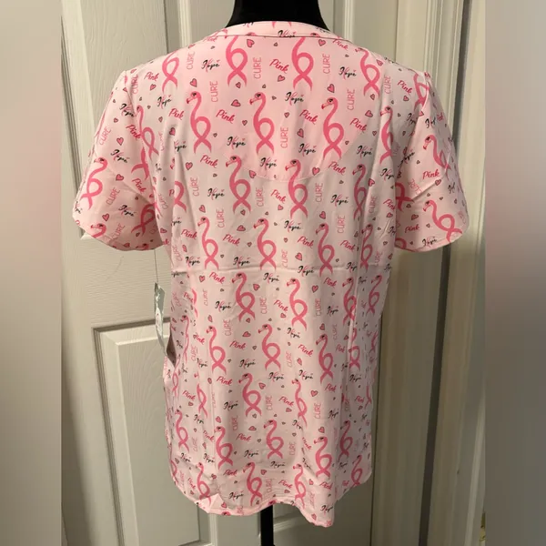 NWT Maevn Pink, Cure, Hope Breast Cancer Awareness Scrub Shirt Top - Image 3