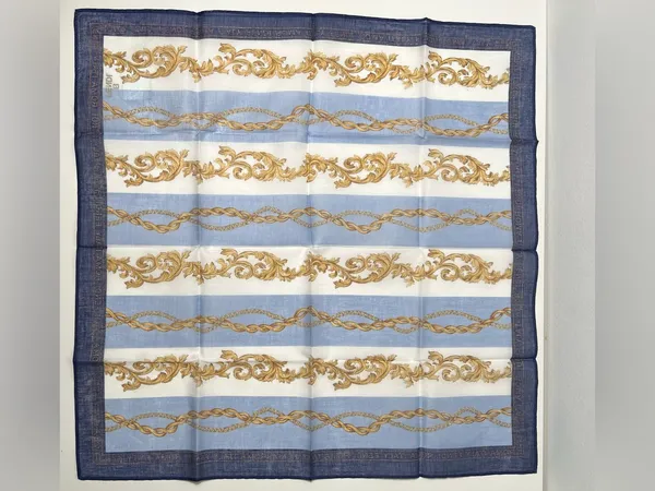 FENDI Logo Vintage Baroque Chain Print Cotton Scarf Handkerchief Bandanna - Image 3