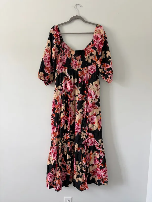Anthropologie Blossom Floral Puffed Sleeve Tiered Boho Cottagecore Maxi Dress M - Image 8