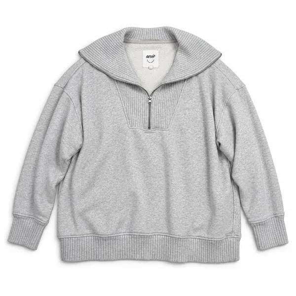 aerie L Down To Earth Quarter Zip Sweatshirt Overisized Gray Relaxed Fit Cozy - Image 2