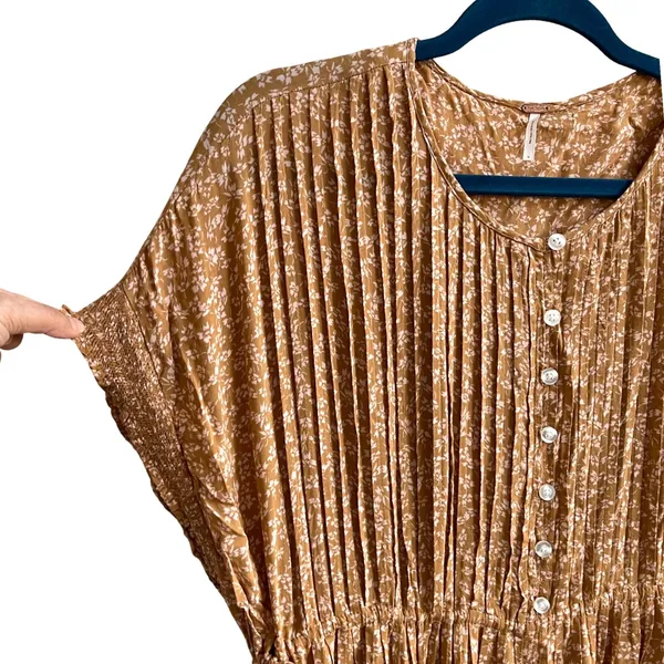 Free‎ People One Fine Day Mini Dress Women S Brown Floral Cottagecore Pleated - Image 6