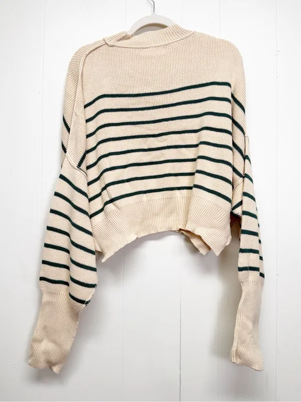 NEW CARLY JEAN LOS ANGELES CJLA Avila Cropped Sweater Green Stripe 2X - Image 5