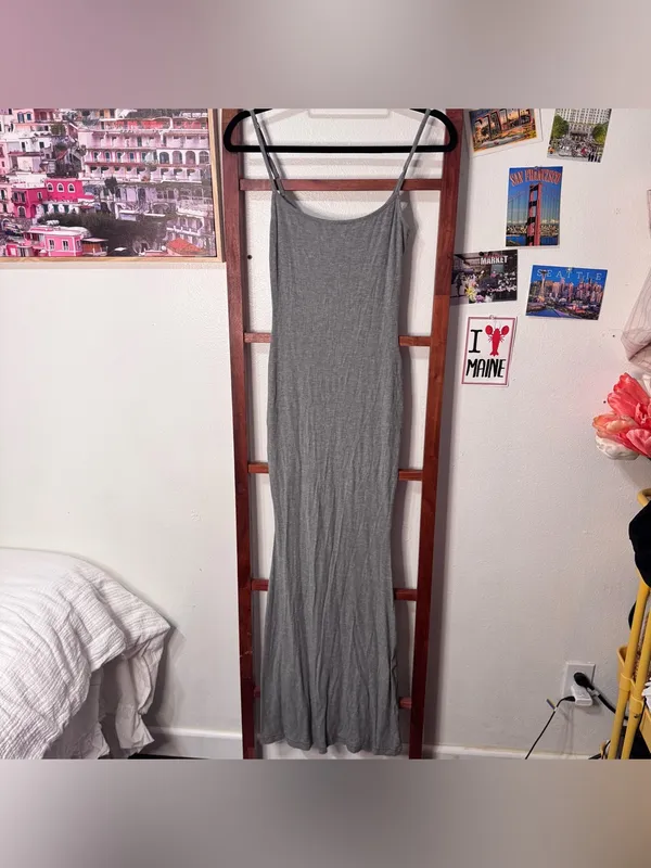 Skims Soft Ribbed Lounge Maxi Long Dress Grey - Image 2