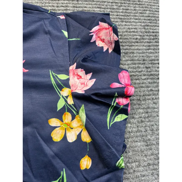 Womens Floral Flutter Sleeve Top Shirt Navy Blue‎ Pink Yellow Crew Neck Large - Image 3