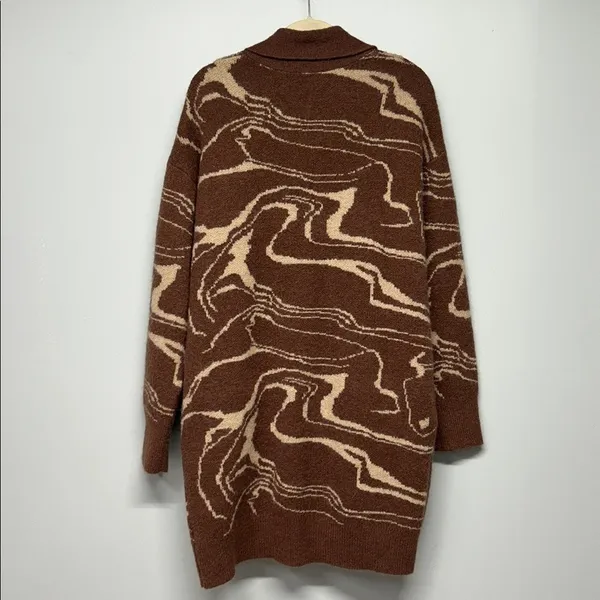 ASTR The Label Vada Cardigan Brown Swirl Longline Wool‎ Blend Large - Image 5
