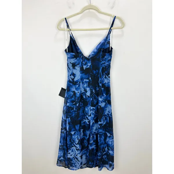 Lulus Beautiful Persona Blue Floral Chiffon Cowl A-Line Midi Dress Small NWT - Image 5